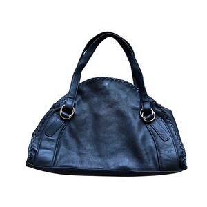 David & Scotti Black Pebbled Leather Whipstitch Hobo Shoulder Bag Made in Italy